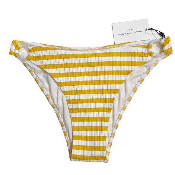 FAITHFULL THE BRAND Agnes O-Ring Marigold Stripe Bikini Bottom - Picture 1 of 9